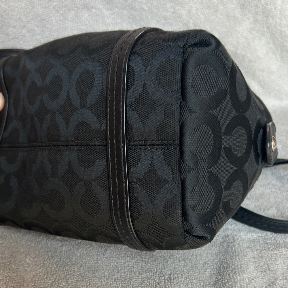 Coach Black Signature Jacquard Shoulder Bag with Silver Charm - Picture 10 of 16